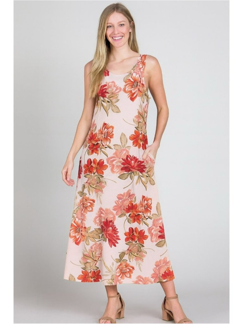 NWT Paper Heart Anthro Romantic Mauve Floral Tank Dress Pink and Red, Size Large